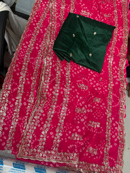 Bandhej Georgette Saree with Embroidered Sequins Border