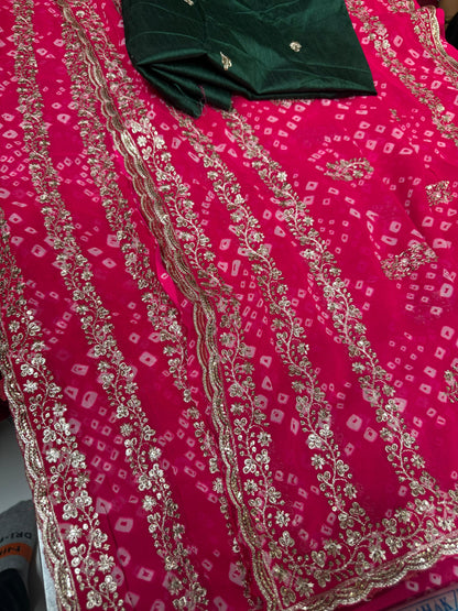 Bandhej Georgette Saree with Embroidered Sequins Border