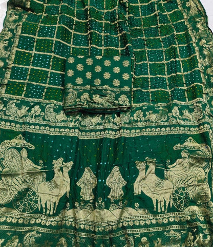 Pure Moonga Silk Bandhej Saree with Traditional Zari Border & Pallu