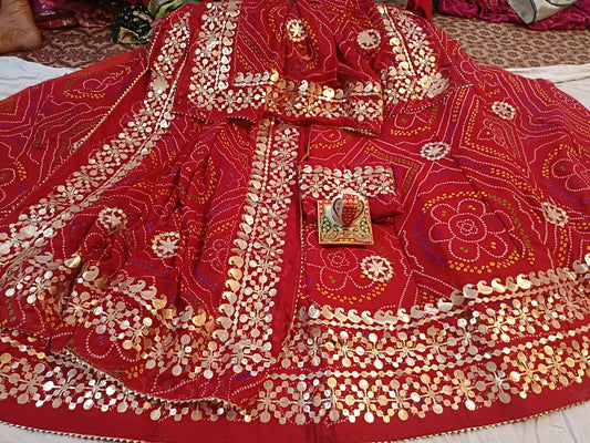 Traditional Bandhej Lehenga Set with Heavy Gota Patti Work | Fully Stitched Ensemble