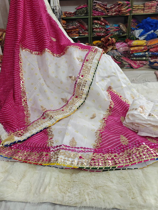 Elegant Foil Kota Doriya Bandhej Lehenga Set with Heavy Gota Patti Work | Full Stitched with Dupatta