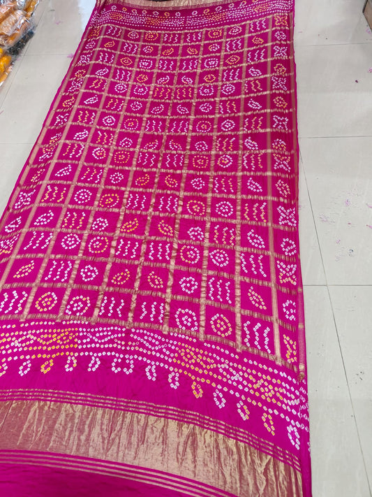 Pure Gajji Modal Silk Bandhej Dupatta with Heavy Zari Rich Pallu – 2.5 Meter - Kanhasarees by ksds