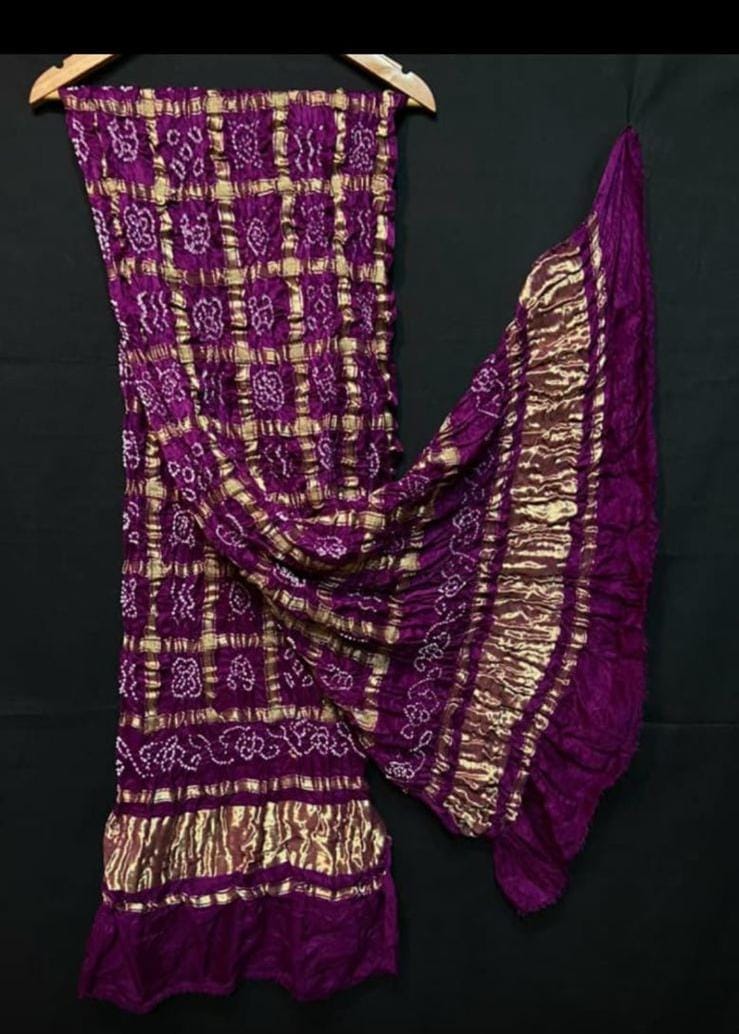 Pure Gajji Modal Silk Bandhej Dupatta with Heavy Zari Rich Pallu – 2.5 Meter