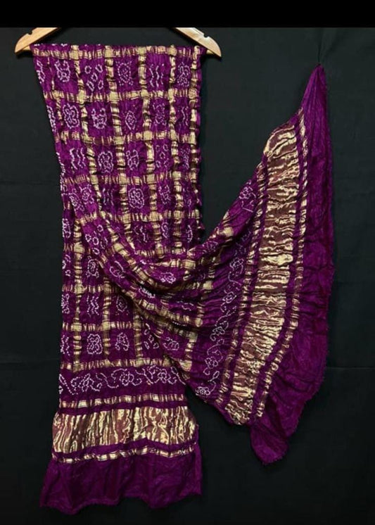Pure Gajji Modal Silk Bandhej Dupatta with Heavy Zari Rich Pallu – 2.5 Meter
