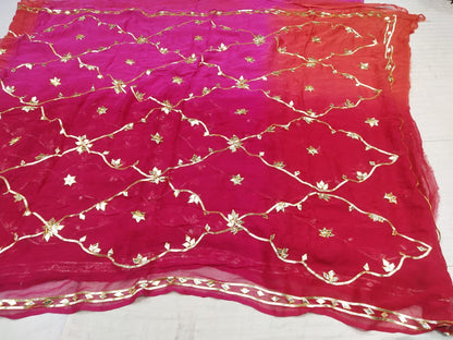 Pure Diamond Chiffon Jaipuri Multi Dye Saree with Kacha Gotta Patti Work | Matching Blouse