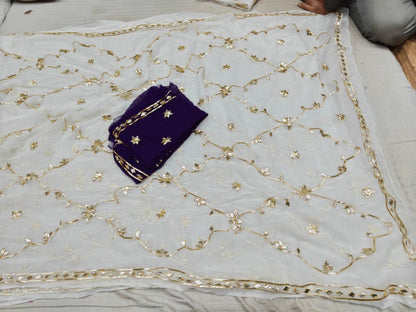 Pure Diamond Chiffon Jaipuri Multi Dye Saree with Kacha Gotta Patti Work | Matching Blouse