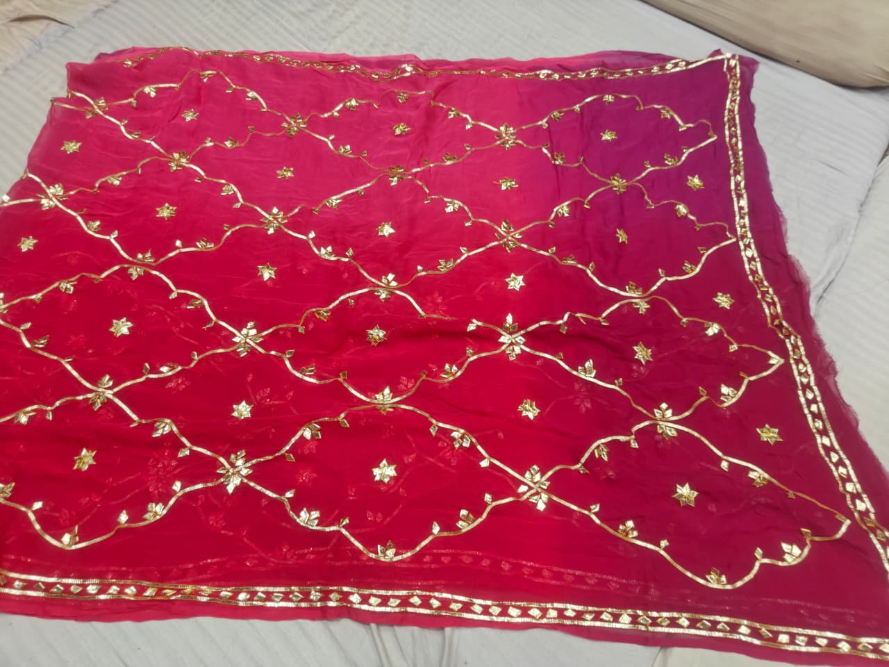 Pure Diamond Chiffon Jaipuri Multi Dye Saree with Kacha Gotta Patti Work | Matching Blouse