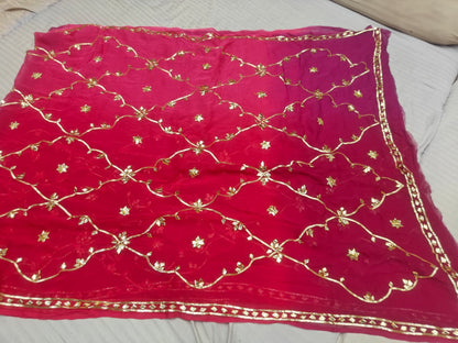 Pure Diamond Chiffon Jaipuri Multi Dye Saree with Kacha Gotta Patti Work | Matching Blouse