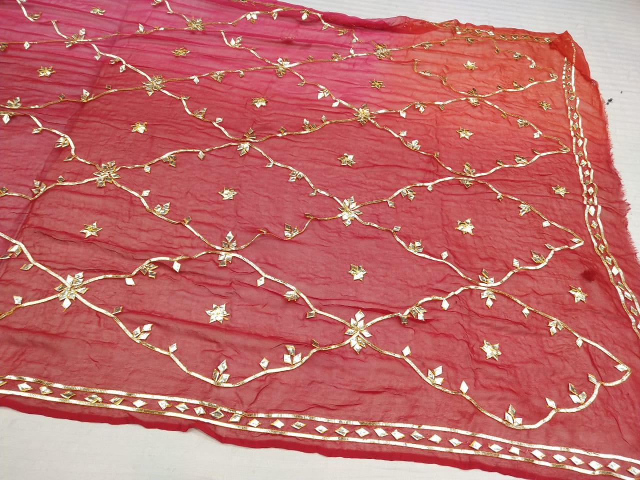 Pure Diamond Chiffon Jaipuri Multi Dye Saree with Kacha Gotta Patti Work | Matching Blouse