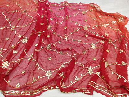 Pure Diamond Chiffon Jaipuri Multi Dye Saree with Kacha Gotta Patti Work | Matching Blouse