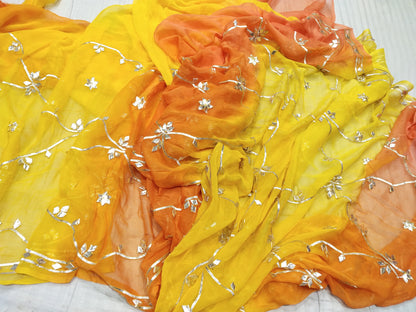 Pure Diamond Chiffon Jaipuri Multi Dye Saree with Kacha Gotta Patti Work | Matching Blouse