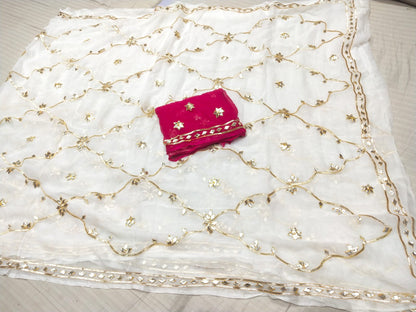 Pure Diamond Chiffon Jaipuri Multi Dye Saree with Kacha Gotta Patti Work | Matching Blouse