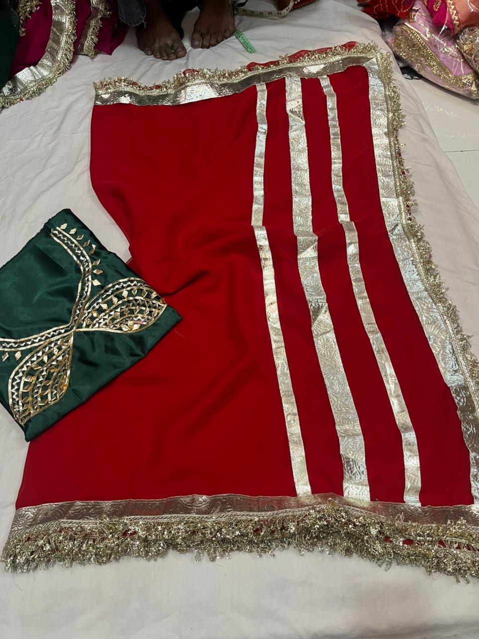 Jaipuri Hand Gota Patti Georgette Saree with Tura Border & Heavy Gota Patti Blouse