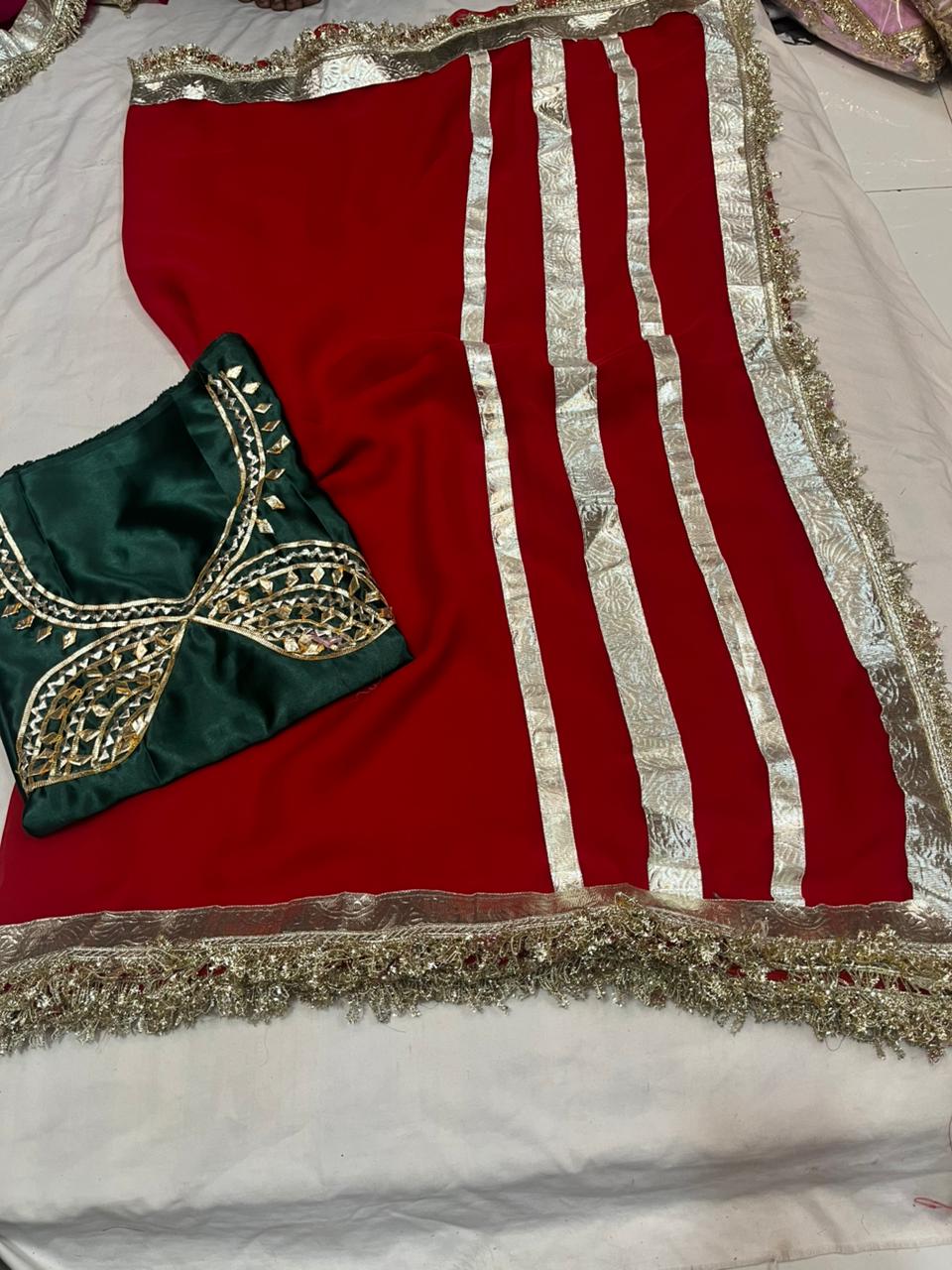 Jaipuri Hand Gota Patti Georgette Saree with Tura Border & Heavy Gota Patti Blouse