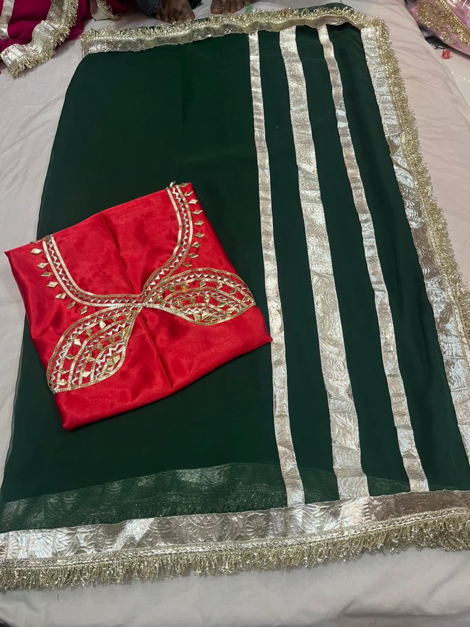 Jaipuri Hand Gota Patti Georgette Saree with Tura Border & Heavy Gota Patti Blouse