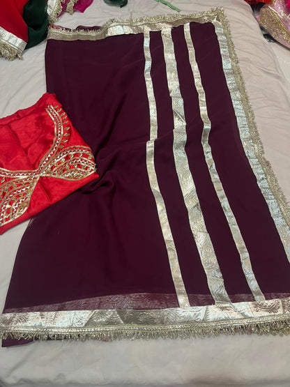 Jaipuri Hand Gota Patti Georgette Saree with Tura Border & Heavy Gota Patti Blouse