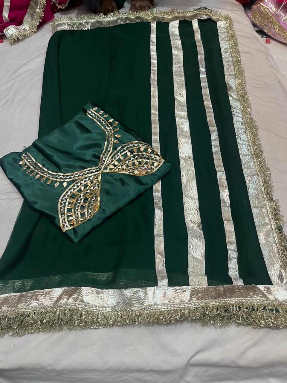 Jaipuri Hand Gota Patti Georgette Saree with Tura Border & Heavy Gota Patti Blouse