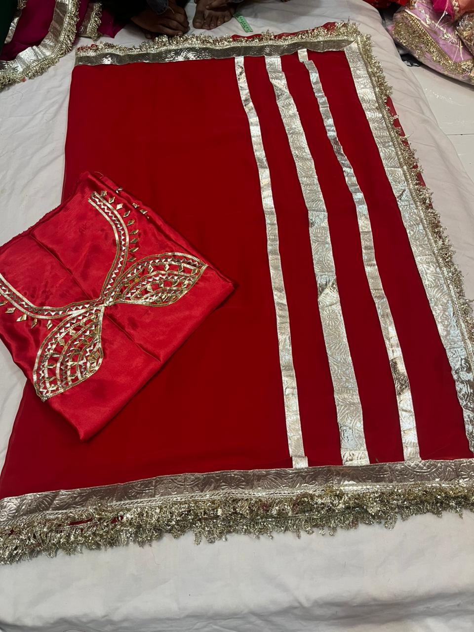 Jaipuri Hand Gota Patti Georgette Saree with Tura Border & Heavy Gota Patti Blouse