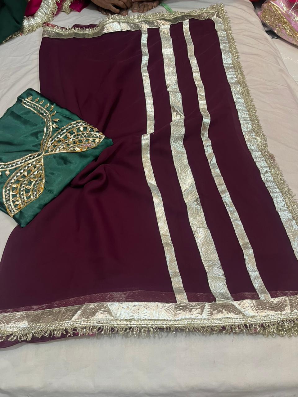 Jaipuri Hand Gota Patti Georgette Saree with Tura Border & Heavy Gota Patti Blouse