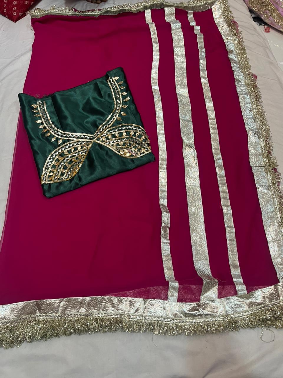 Jaipuri Hand Gota Patti Georgette Saree with Tura Border & Heavy Gota Patti Blouse