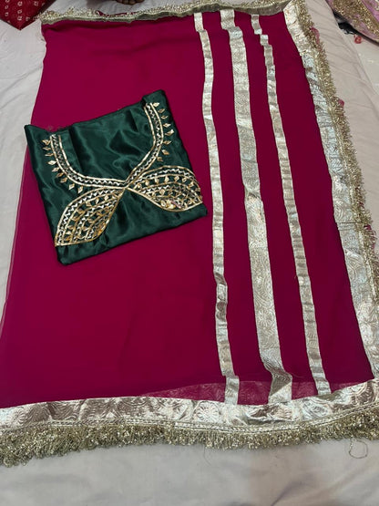 Jaipuri Hand Gota Patti Georgette Saree with Tura Border & Heavy Gota Patti Blouse