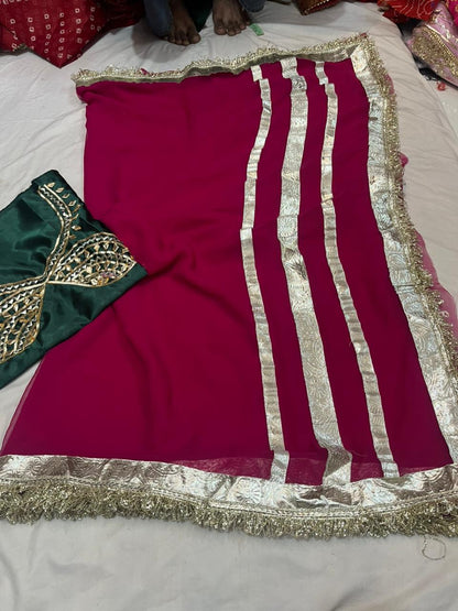 Jaipuri Hand Gota Patti Georgette Saree with Tura Border & Heavy Gota Patti Blouse
