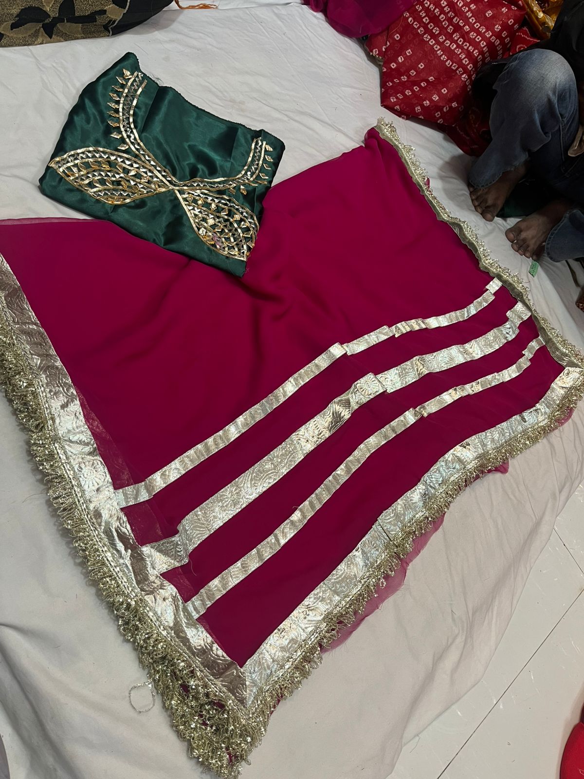 Jaipuri Hand Gota Patti Georgette Saree with Tura Border & Heavy Gota Patti Blouse