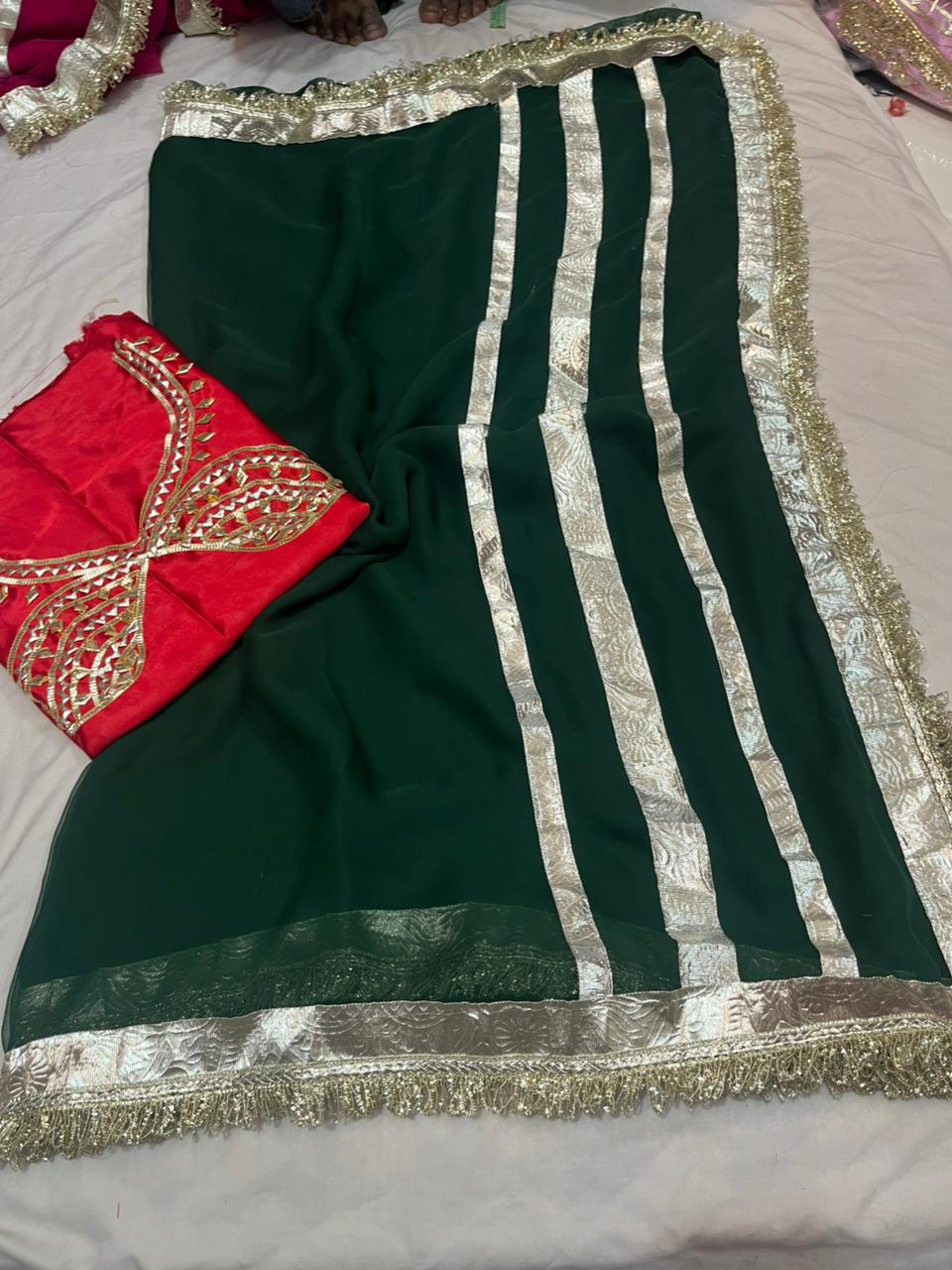 Jaipuri Hand Gota Patti Georgette Saree with Tura Border & Heavy Gota Patti Blouse