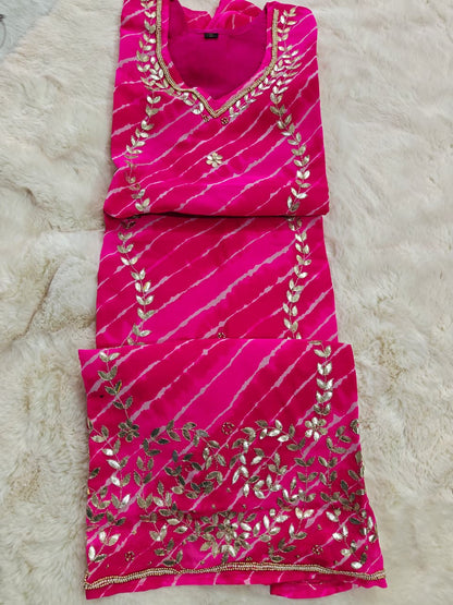 Georgette Jaipuri Leheriya Kurti with Gota Patti Handwork
