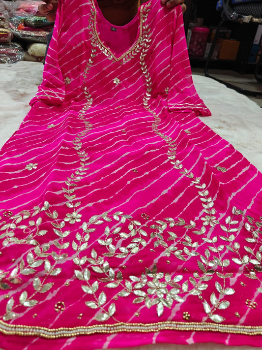 Georgette Jaipuri Leheriya Kurti with Gota Patti Handwork