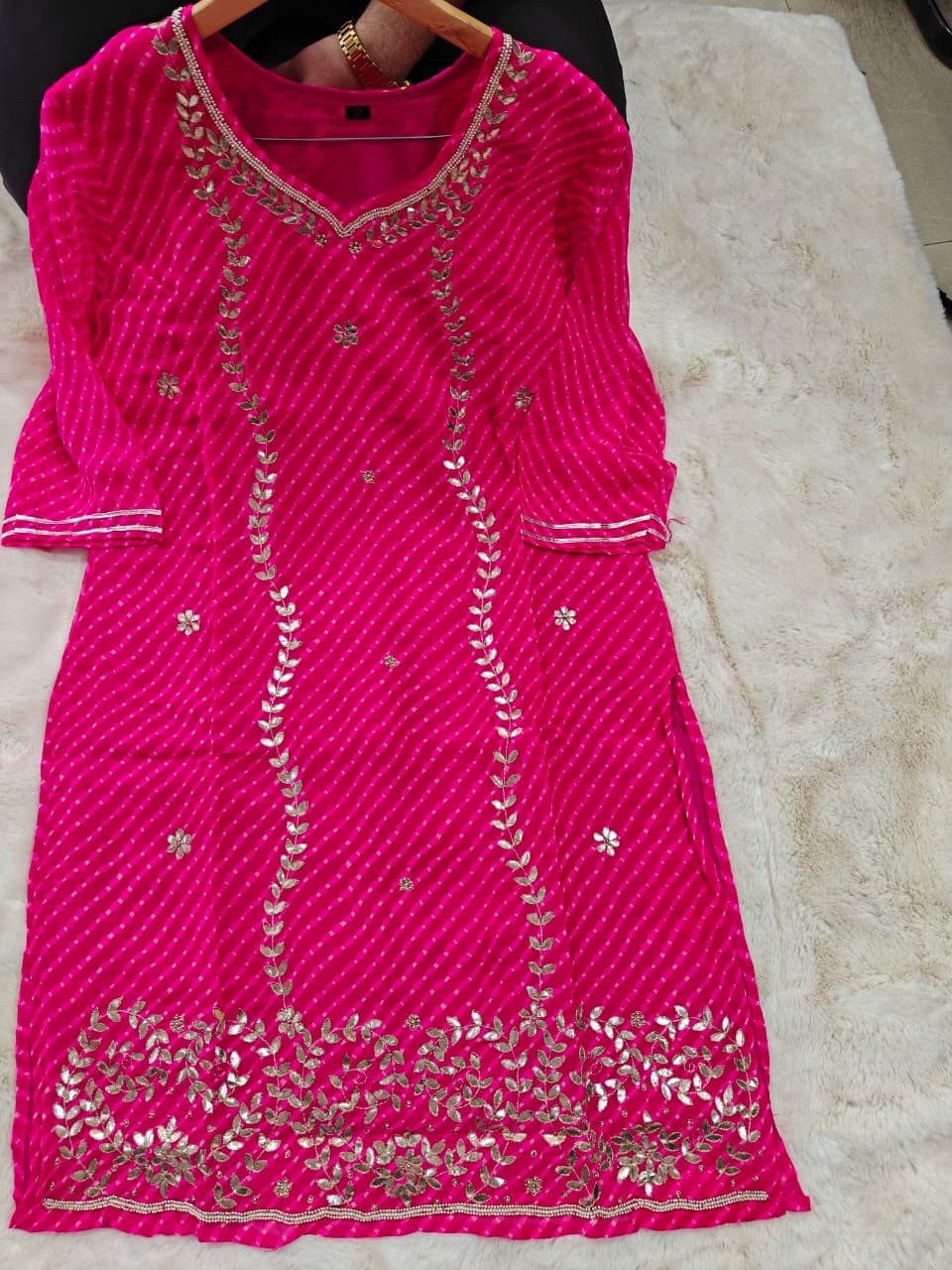 Georgette Jaipuri Leheriya Kurti with Gota Patti Handwork
