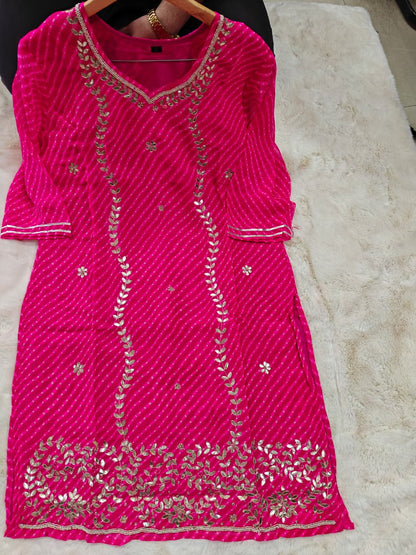 Georgette Jaipuri Leheriya Kurti with Gota Patti Handwork