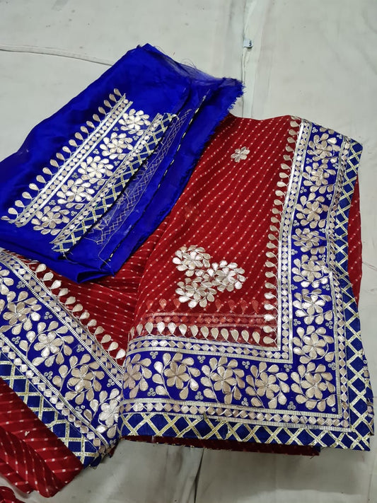Georgette Mothra Leheriya Saree with Heavy Jaipuri Hand Gotta Patti Work