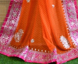 Georgette Mothra Leheriya Saree with Heavy Jaipuri Hand Gotta Patti Work