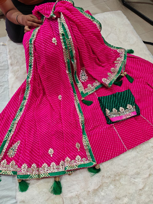 Georgette Leheriya Mothra Lehenga with Zig-Zag Gota Work