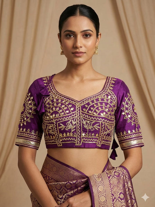 Pure Gajji Silk Blouse with Heavy Kachi Gota Patti Work
