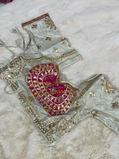 Pure Gajji Silk Blouse with Heavy Kachi Gota Patti Work