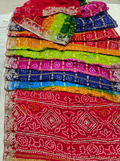 Pure Gajji Silk Multicolor Bandhani Saree with Gota Patti Handwork