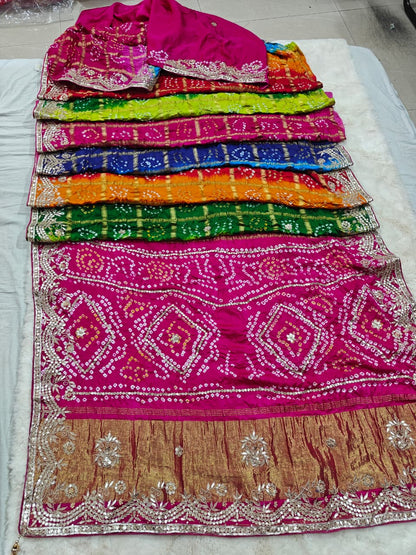 Pure Gajji Silk Multicolor Bandhani Saree with Gota Patti Handwork
