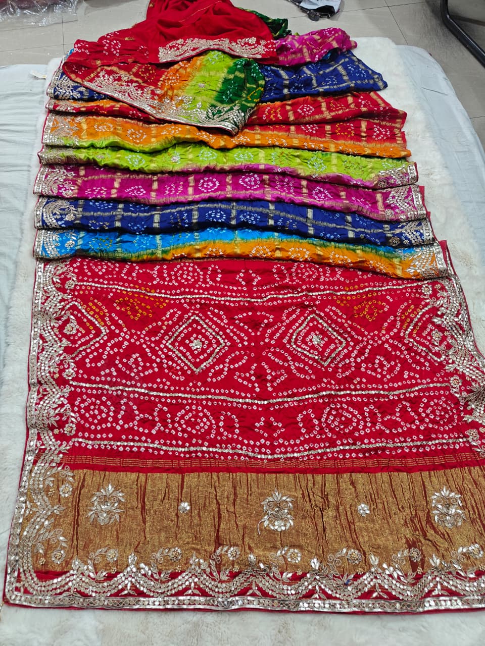 Pure Gajji Silk Multicolor Bandhani Saree with Gota Patti Handwork