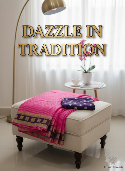 Pure Georgette Pink Saree with Zari Border