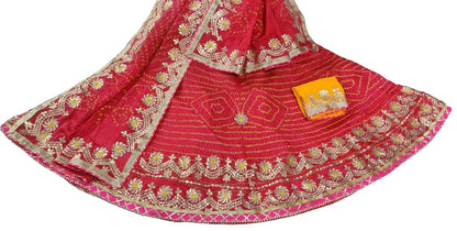 Traditional Jaipuri Bandhej Silk Lehenga with Heavy Gota Patti Work - KANHASAREE