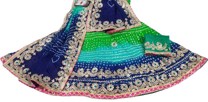 Traditional Jaipuri Bandhej Silk Lehenga with Heavy Gota Patti Work - KANHASAREE