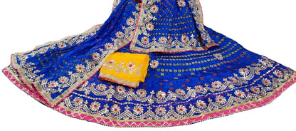 Traditional Jaipuri Bandhej Silk Lehenga with Heavy Gota Patti Work - KANHASAREE