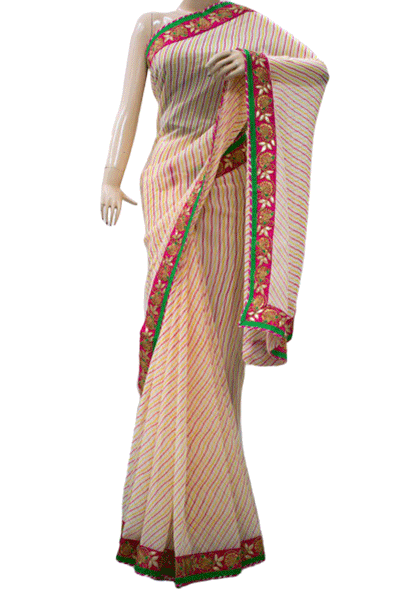 White Leheriya Georgrette Saree - KANHASAREE