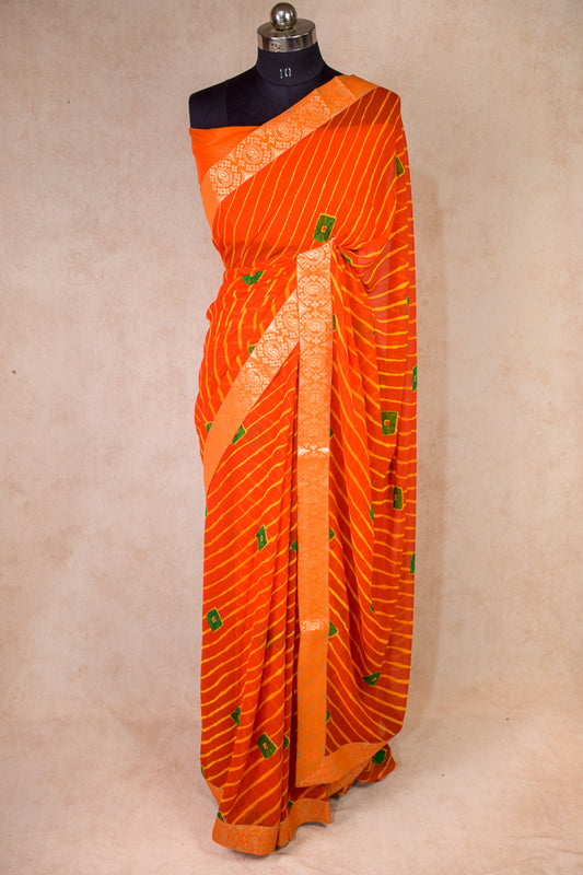 Leheriya Bandhani Saree with Banarasi border - KANHASAREE