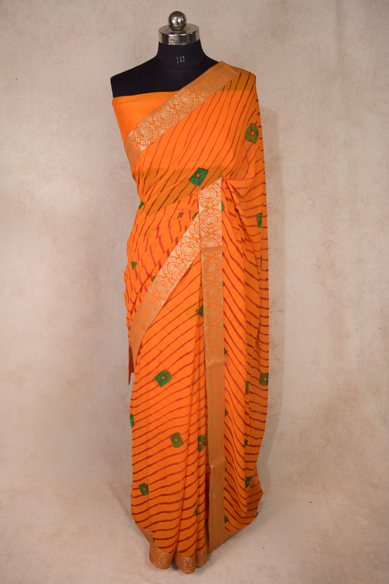 Leheriya Bandhani Saree with Banarasi border - KANHASAREE