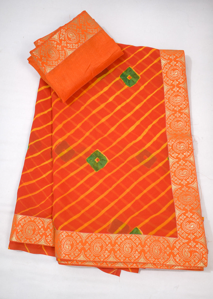 Leheriya Bandhani Saree with Banarasi border - KANHASAREE