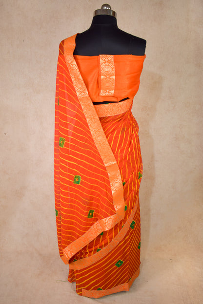 Leheriya Bandhani Saree with Banarasi border - KANHASAREE