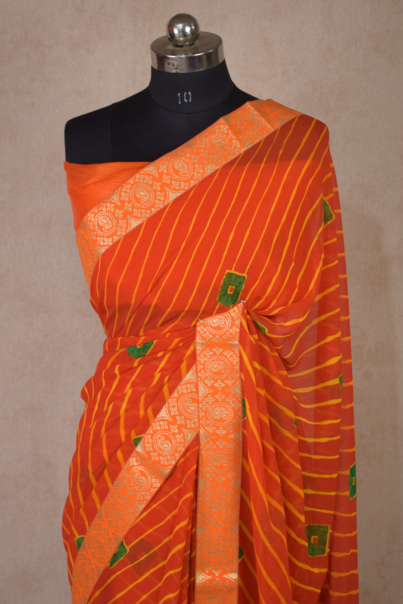 Leheriya Bandhani Saree with Banarasi border - KANHASAREE